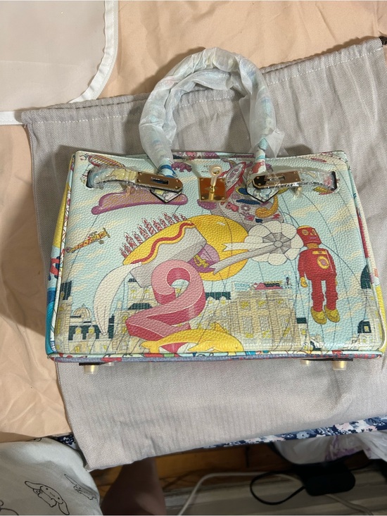 Handbags - Pastel Illustrated Top-Handle Satchel in Blue, Pink, Yellow